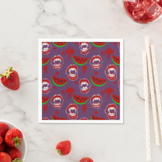Vampir & Wassermelone Gruseliger Sommerween Lila Serviette (Beispiel)