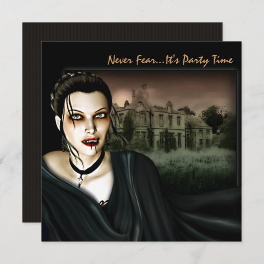 Vampire an der Halle Gotische Party Einladung (Vorne/Hinten)