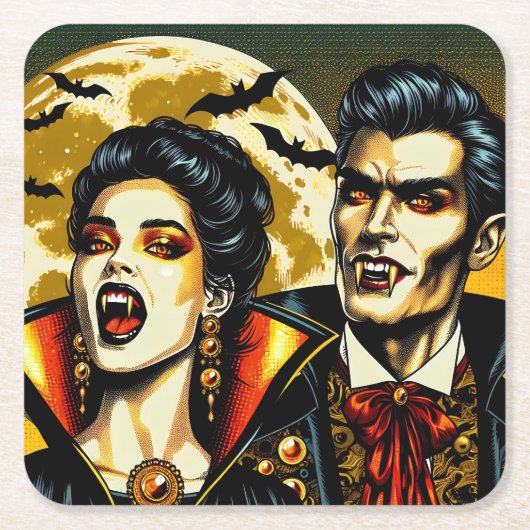 Vampire and Bats Halloween-Party Rechteckiger Pappuntersetzer (Vorderseite)