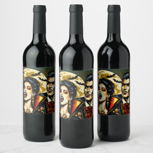 Vampire and Bats Halloween-Party Weinetikett (Flaschen)