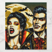 Vampire and Bats Halloween-Party Weinetikett (Einzelnes Label)