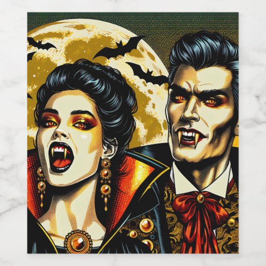 Vampire and Bats Halloween-Party Weinetikett (Einzelnes Label)