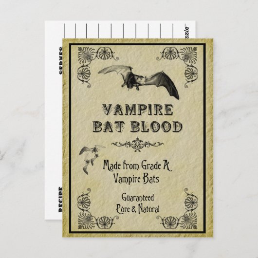 Vampire Bat Blood Halloween Rezept Card Postkarte (Vorne/Hinten)