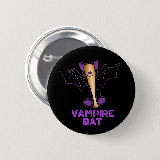 Vampire Bat Funny Baseball Pun Dark BG Button (Vorne & Hinten)