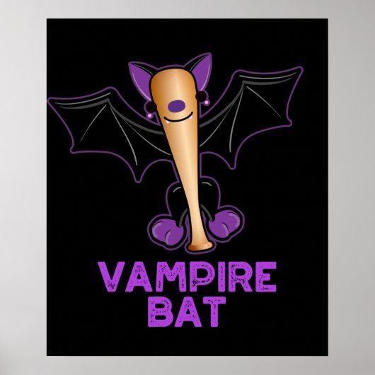 Vampire Bat Funny Baseball Pun Dark BG Poster (Vorne)