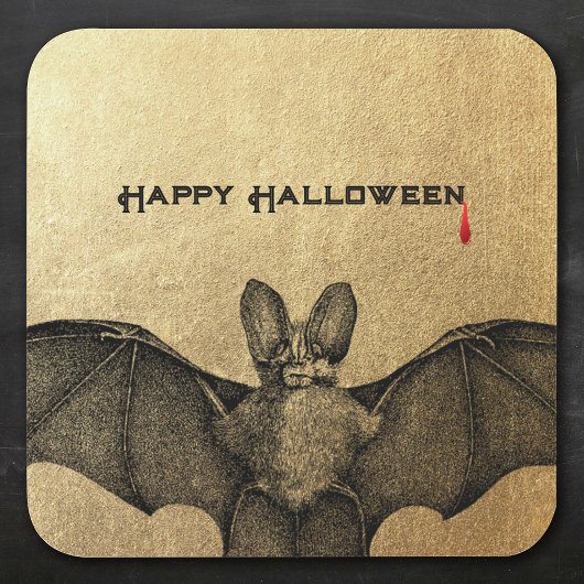 Vampire Bat Halloween Gold Quadratischer Aufkleber