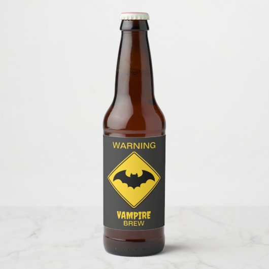Vampire Bat Warnung Halloween Bierflaschenetikett (Vorderseite)