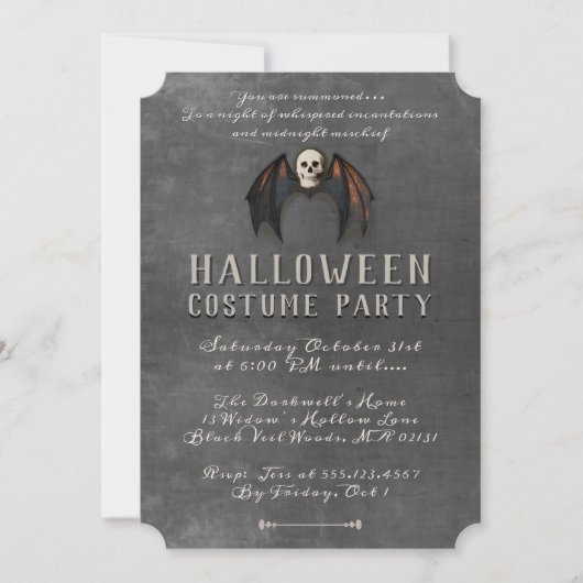 Vampire Bat Wings Skull Halloween-Party Einladung (Vorderseite)
