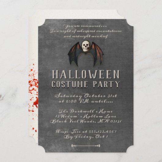 Vampire Bat Wings Skull Halloween-Party Einladung (Vorne/Hinten)