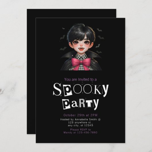 Vampire Bats Bow Krawatte Modernes Minimalistische Einladung (Vorne/Hinten)