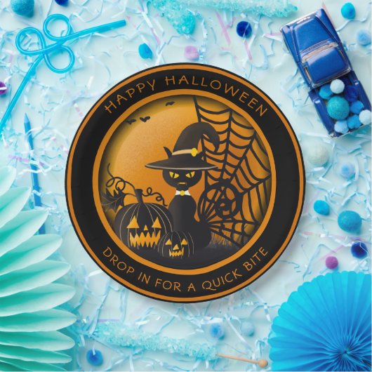 Vampire Black Cat Halloween Pumpkins Spiderweb Pappteller (Party)