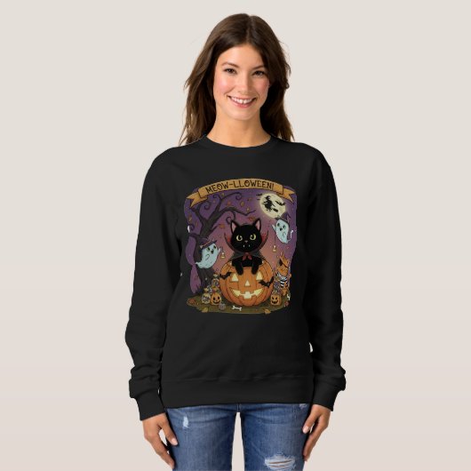 Vampire Black Cat Halloween Sweatshirt (Vorne ganz)