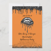 Vampire Black Glitzer Lippen Erwachsene Halloween- Einladung (Vorderseite)