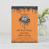 Vampire Black Glitzer Lippen Erwachsene Halloween- Einladung (Stehend Vorderseite)