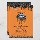 Vampire Black Glitzer Lippen Erwachsene Halloween- Einladung (Vorne/Hinten)