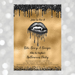 Vampire Black Glitzer Lips Adult Halloween Gold Einladung