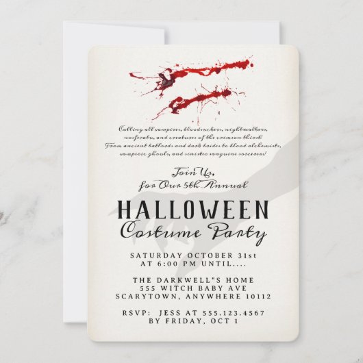 Vampire Blood Halloween-Party Einladung (Vorderseite)