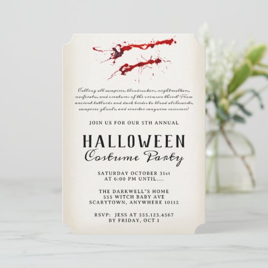 Vampire Blood Vintages Halloween-Party Einladung (Stehend Vorderseite)