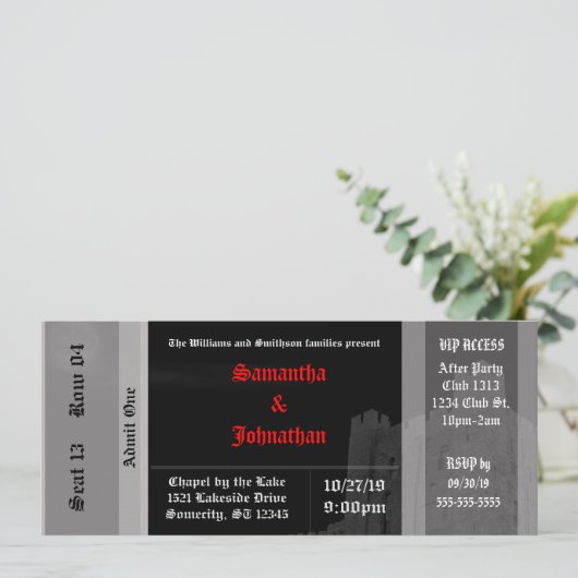 Vampire Castle Goth Wedding Ticket Einladungen (Stehend Vorderseite)