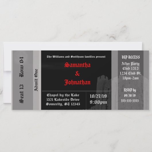 Vampire Castle Goth Wedding Ticket Einladungen (Vorderseite)