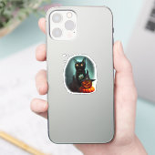 Vampire Cat and Wizard Pumpkin Halloween Surreal Aufkleber (Telefon)
