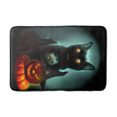 Vampire Cat and Wizard Pumpkin Halloween Surreal Badematte (Vorderseite)