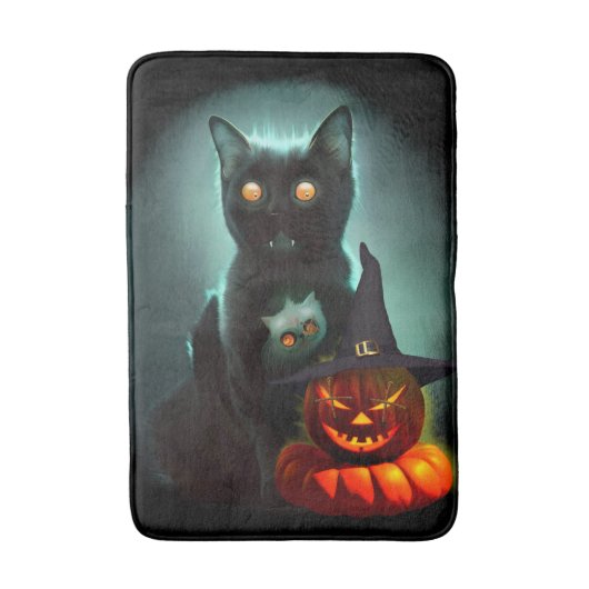 Vampire Cat and Wizard Pumpkin Halloween Surreal Badematte (Vorderseite Vertikal)