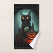 Vampire Cat and Wizard Pumpkin Halloween Surreal Badhandtuch Set (Handtuch)