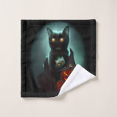 Vampire Cat and Wizard Pumpkin Halloween Surreal Badhandtuch Set (Waschlappen)