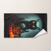 Vampire Cat and Wizard Pumpkin Halloween Surreal Badhandtuch Set (Handtuch)