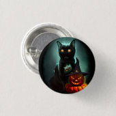 Vampire Cat and Wizard Pumpkin Halloween Surreal Button (Vorne & Hinten)