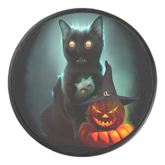 Vampire Cat and Wizard Pumpkin Halloween Surreal Eishockey Puck (Vorderseite)