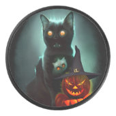 Vampire Cat and Wizard Pumpkin Halloween Surreal Eishockey Puck (Vorderseite)