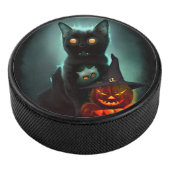 Vampire Cat and Wizard Pumpkin Halloween Surreal Eishockey Puck (3/4)