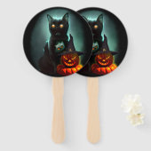 Vampire Cat and Wizard Pumpkin Halloween Surreal Fächer (Vorne und Hinten)