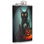 Vampire Cat and Wizard Pumpkin Halloween Surreal Flachmann (Rechts)