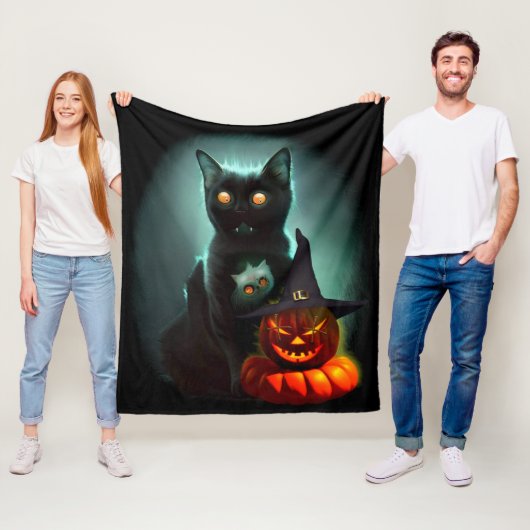 Vampire Cat and Wizard Pumpkin Halloween Surreal Fleecedecke (Beispiel)