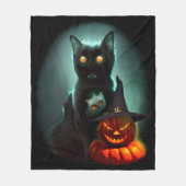 Vampire Cat and Wizard Pumpkin Halloween Surreal Fleecedecke (Vorderseite)