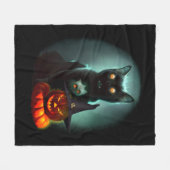 Vampire Cat and Wizard Pumpkin Halloween Surreal Fleecedecke (Vorderseite (Horizontal))