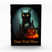 Vampire Cat and Wizard Pumpkin Halloween Surreal Fotoblock (Vorderseite)