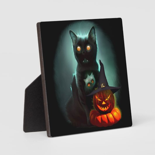 Vampire Cat and Wizard Pumpkin Halloween Surreal Fotoplatte (Vorderseite)