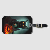 Vampire Cat and Wizard Pumpkin Halloween Surreal Gepäckanhänger (Vorderseite (Horizontal))
