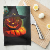 Vampire Cat and Wizard Pumpkin Halloween Surreal Geschirrtuch (Viertel Falte)