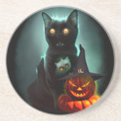Vampire Cat and Wizard Pumpkin Halloween Surreal Getränkeuntersetzer (Vorne)