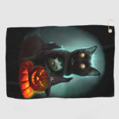 Vampire Cat and Wizard Pumpkin Halloween Surreal Golfhandtuch (Horizontal)