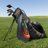 Vampire Cat and Wizard Pumpkin Halloween Surreal Golfhandtuch (Gras)