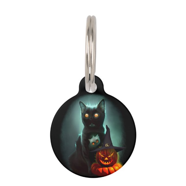 Vampire Cat and Wizard Pumpkin Halloween Surreal Haustiermarke (Vorderseite)