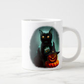 Vampire Cat and Wizard Pumpkin Halloween Surreal Jumbo-Tasse (Rechts)