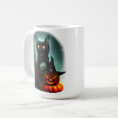 Vampire Cat and Wizard Pumpkin Halloween Surreal Kaffeetasse (Vorderseite Links)