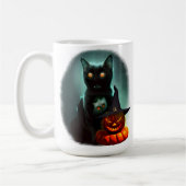Vampire Cat and Wizard Pumpkin Halloween Surreal Kaffeetasse (Links)